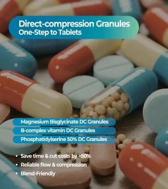 the dc granules direct compression series is compatible with the development of various tablet products